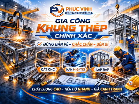 GIA CÔNG KHUNG THÉP CHÍNH XÁC – GIẢI PHÁP CƠ KHÍ CHẤT LƯỢNG CAO TẠI PHÚC VINH